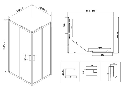 Душевой уголок Vincea City VSS-5CT8010CL 100x80 хром, прозрачный