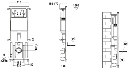 Комплект Weltwasser 10000010836 унитаз Merzbach 041 MT-BL + инсталляция Marberg 410 + кнопка Mar 410 SE