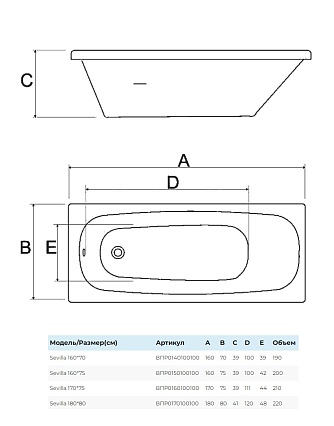 Акриловая ванна AlbaSpa Sevilla 160x75 белый ВПР0150100100