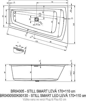 Акриловая ванна Riho Still Smart Plug&Play 170x110 см L с монолитной панелью