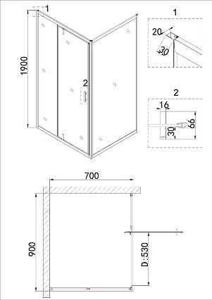 Душевой уголок Niagara Nova NG-43-9AG-A70G 90x70 прозрачный, золото