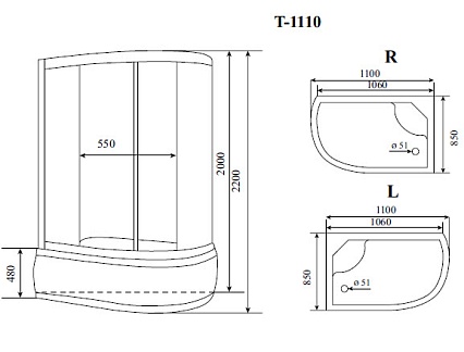 Душевая кабина Timo Standart T-1110R 110x85, без г/м, тонированные стекла, хром