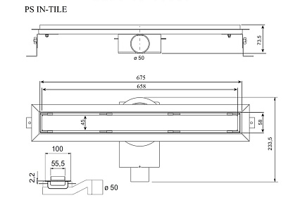 Душевой лоток Plumberia PST In-Tile 70 см, нержавеющая сталь матовая PST70MT