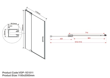 Душевая дверь Vincea Extra VDP-1E1011CLGM 100/110x200 вороненая сталь, прозрачная