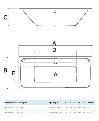 Акриловая ванна AlbaSpa Barcelona 2.0 180x80 белый ВПР0320200101