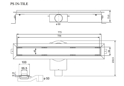 Душевой лоток Plumberia PST In-Tile 80 см, черный матовый PST80NO