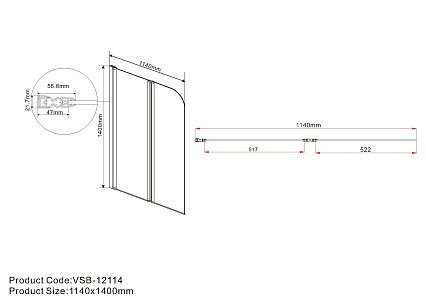 Шторка для ванны Vincea VSB-12114CL 114x140 хром, прозрачное