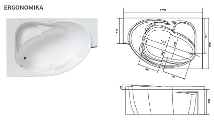 Акриловая ванна Marka One Ergonomika 158-175x110 R