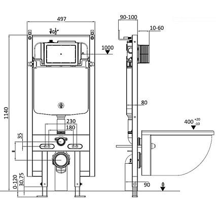 Комплект Weltwasser 10000006599 унитаз Gelbach 004 GL-WT + инсталляция + кнопка Amberg RD-BL