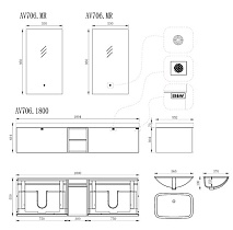 Тумба с раковиной Black&White Gravity AV706.1800 180 см черный матовый