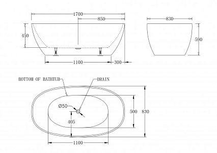 Акриловая ванна BelBagno BB81-1700 170x83 см с переливом