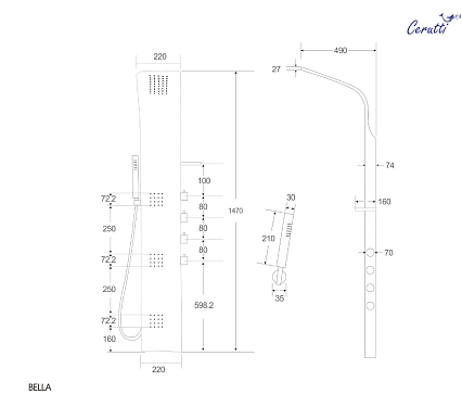 Душевая панель Cerutti Spa Bella B CT9254 черный матовый