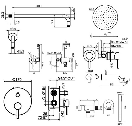 Душевой набор Plumberia IXO KITZXO18GR210 графит матовый