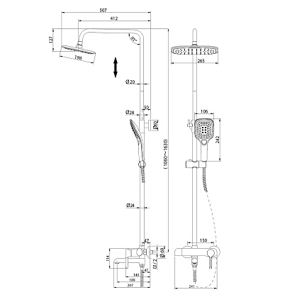 Душевая стойка Grossman Alba 500.K35.06.100/210 хром/черный матовый