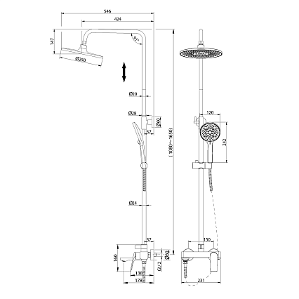 Душевая стойка Grossman Galaxy 500.K35.01.420 графит сатиновый