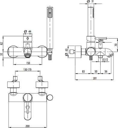 Смеситель для ванны M&Z Ditirambo DRB00500