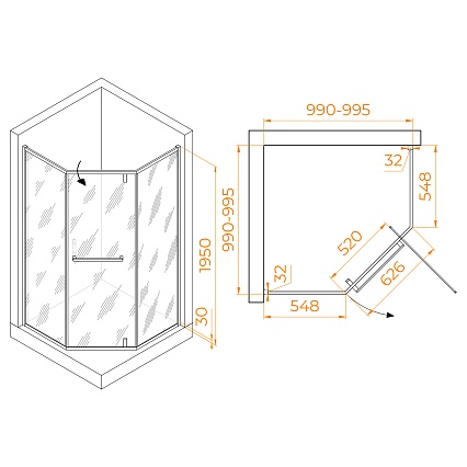 Душевой уголок RGW Hotel HO-084Gb 100x100 брашированное золото, прозрачное 350608400-016