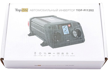 Автомобильный инвертор Topon 1200 Вт, 2 розетки, Type-C, USB, LCD экран, пиковая мощность 2400 Вт, черный TOP-PI1202