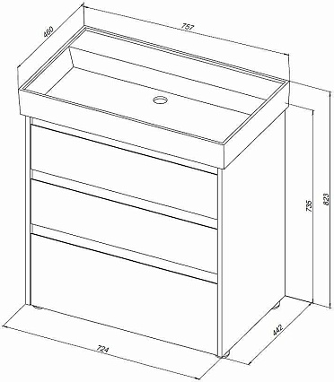 Тумба с раковиной Aquanet Nova Lite 75 см, 3 ящика белый глянец