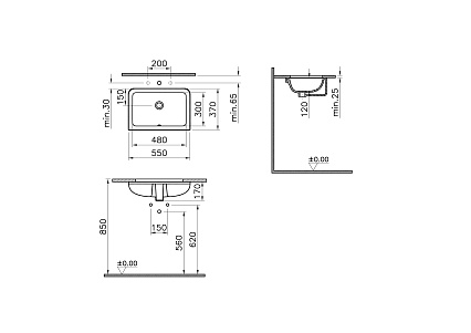 Раковина VitrA S20 7475B003-0618 встраиваемая снизу 55x37x17 см