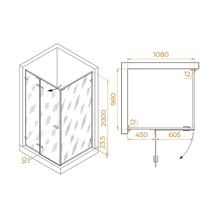 Душевой уголок RGW Stilvol SV-040B 110x100 черный, прозрачное 353204010-14