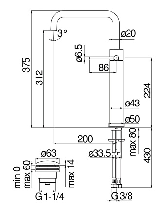 Смеситель для раковины Nobili Velis VE125158/2CR с донным клапаном, Chrome