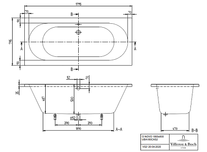 Акриловая ванна Villeroy&Boch O.Novo 180x80 см UBA180CAS2V-01