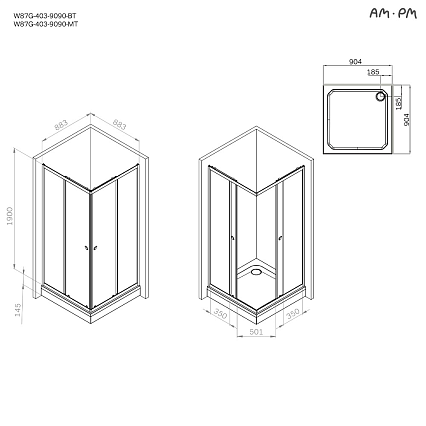 Душевой уголок Am.Pm Sunny W87G-403-9090-BT 90x90 прозрачный, черный матовый