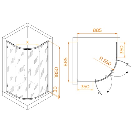 Душевой уголок RGW Classic CL-55B 90x90 прозрачное, черный 72095599-14