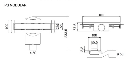 Душевой лоток Plumberia PSM Modular 80 см, золото PSM80OR