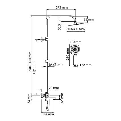 Душевая стойка WasserKRAFT A199.118.065.087.CH Thermo с термостатом, хром