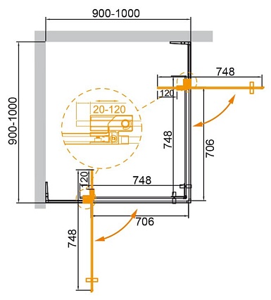 Душевой уголок Cezares SLIDER-A-2-90/100-GRIGIO-BORO 90/100x90/100 серое, брашированное золото