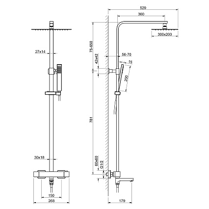 Душевая стойка Timo Tetra-Thermo SX-0169/18 черное золото