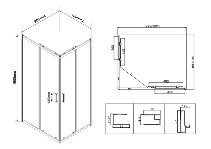 Душевой уголок Vincea City VSS-5CT9010MT 100x90 хром, текстурное