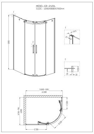 Душевой уголок Grossman Cosmo GR-2120L 120x80 асимметричный, левый