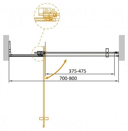 Душевая дверь Cezares SLIDER-B-1-70/80-GRIGIO-BORO 70/80x195, серая, брашированное золото