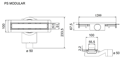 Душевой лоток Plumberia PSM Modular 120 см, черный матовый PSM120NO