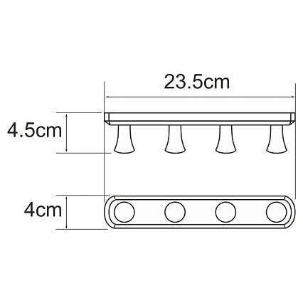 Крючок WasserKRAFT K-1074NICKEL, планка 4 крючка, никель