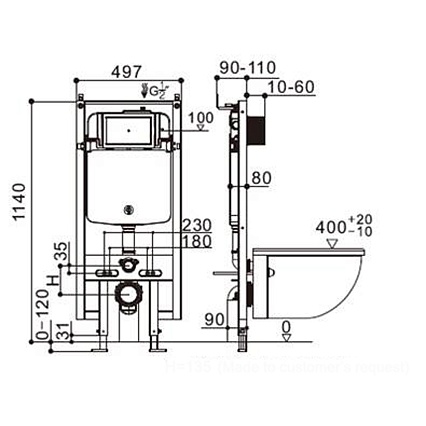 Инсталляция для напольного унитаза WeltWasser WW AMBERG 404 WT, кнопка белый