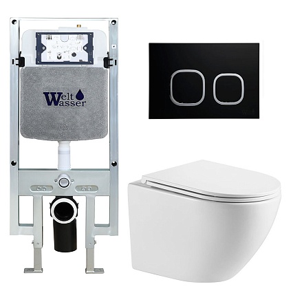 Комплект Weltwasser 10000011292 унитаз Merzbach 043 GL-WT + инсталляция + кнопка Amberg RD-BL