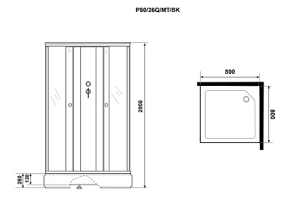 Душевая кабина Niagara Promo P80/26Q/MT/BK 80x80 стекло матовое, без крыши и г/м