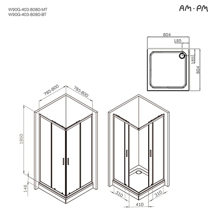 Душевой уголок Am.Pm Gem W90G-403-8080-MT 80x80 прозрачный, хром матовый