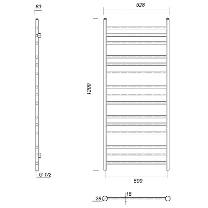 Полотенцесушитель водяной Domoterm Медея П15 500x1200, античная бронза