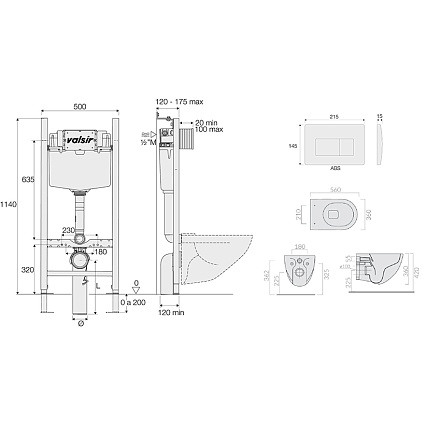 Подвесной унитаз с инсталляцией Valsir Winner S KIT VSBM 7317 Slim P1, 4в1, кнопка черный матовый