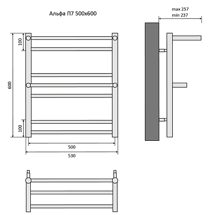 Полотенцесушитель водяной Aquatek Альфа П7 50x60 с полкой, черный AQ RRP0760BL