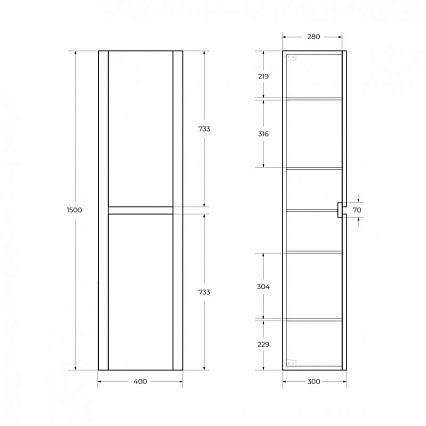 Шкаф пенал Cezares Relax 40 см Дуб карамельный RELAX-1500-2A-SO-RC-P