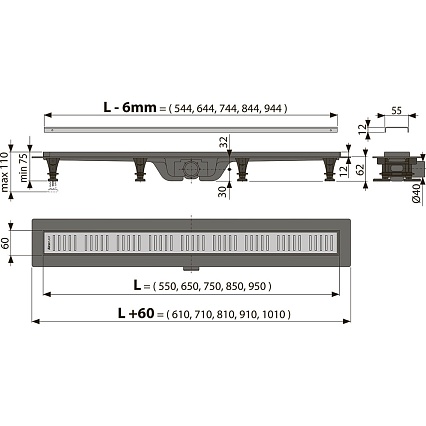 Душевой лоток Alcaplast Simple APZ10-950M 95 см, с решеткой, хром