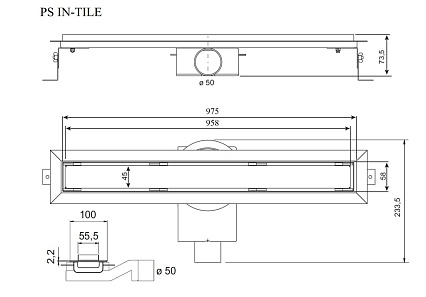 Душевой лоток Plumberia PST In-Tile 100 см, черный матовый PST100NO