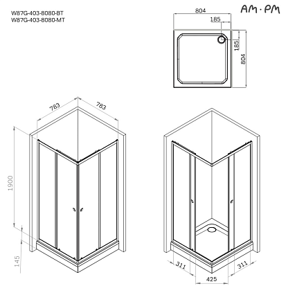 Душевой уголок Am.Pm Sunny W87G-403-8080-BT 80x80 прозрачный, черный матовый