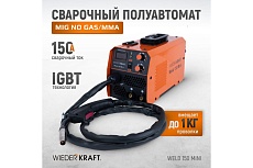 Сварочный полуавтомат инверторный Wiederkraft mig no gas/mma Weld 150 Mini